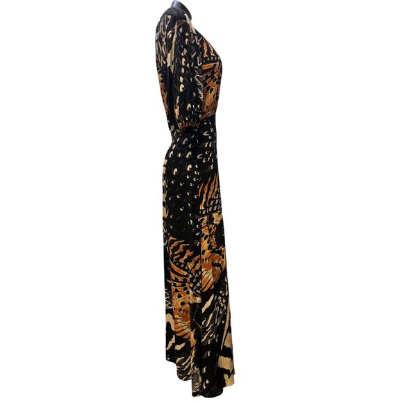 Temperley London Silk Butterfly Print Wrap Dress Orange 10 - Picture 3 of 6